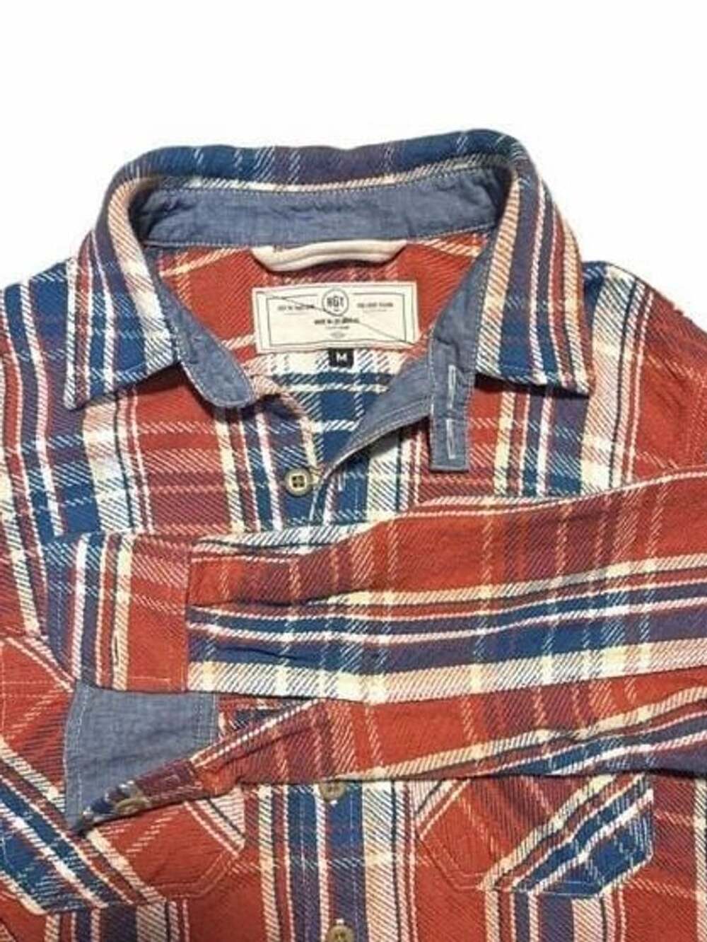 RGT Rogue Territory Red and Blue Plaid Flannel Button-Down Shirt Medium